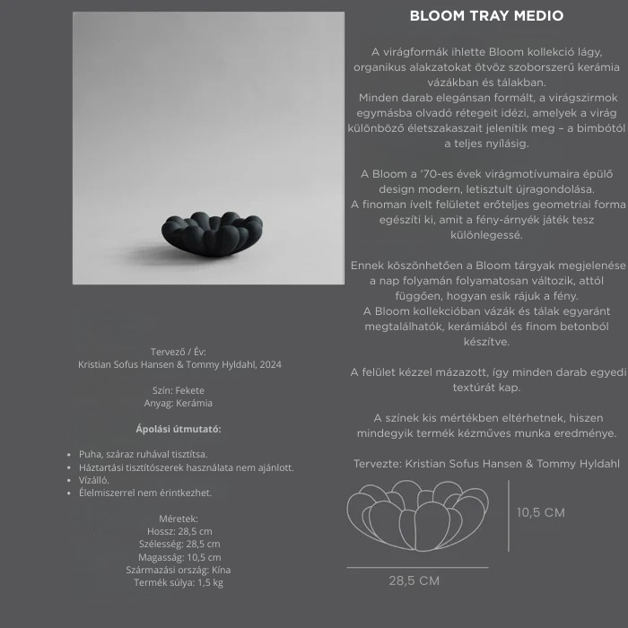 BLOOM fekete kerámia tál homokviaszhoz - Az én boltom