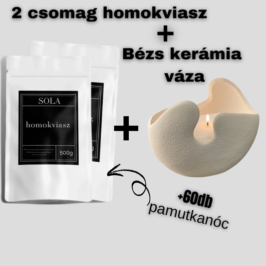 2x500g csomag homokviasz & Bézs kerámia tál